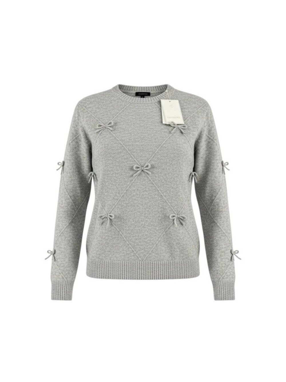 Calligraphie Gray Bow Accent Long Sleeve Crew Neck Sweater Size 1X NWT